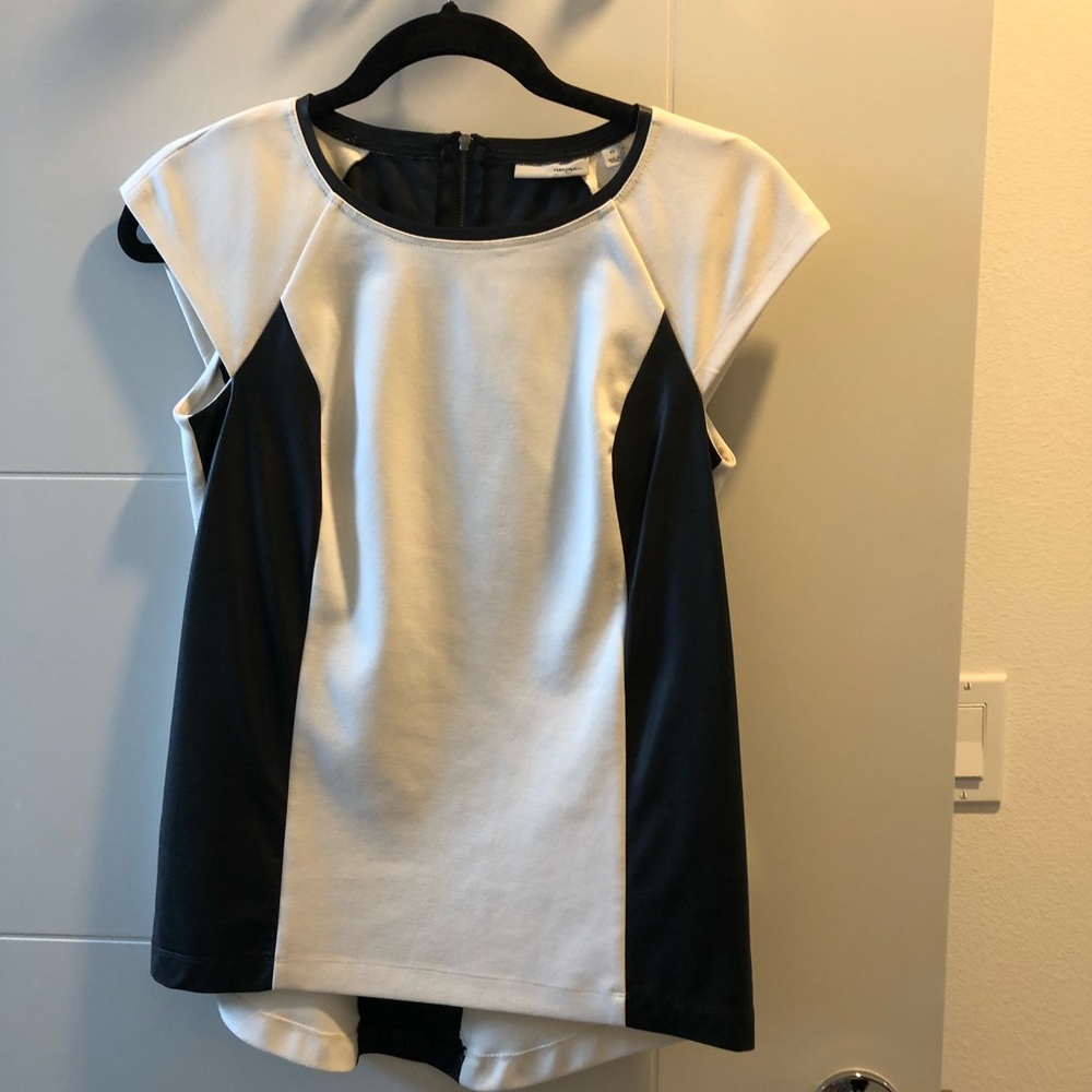 Halogen blouse with faux leather trim